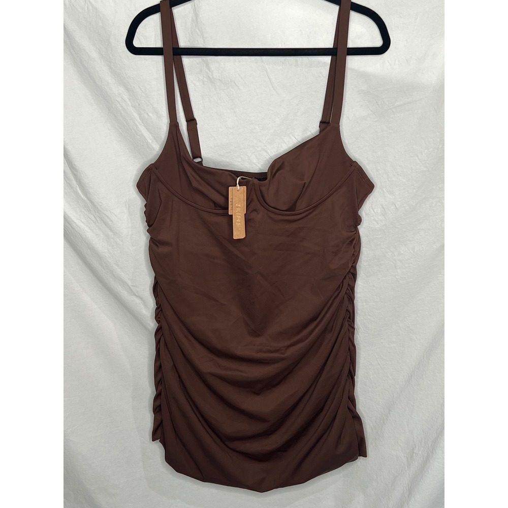 NWT Skims Sculpting Swim Ruched One Piece Bathing Suit Plus Sz 3X Cocoa Brown - Picture 2 of 11